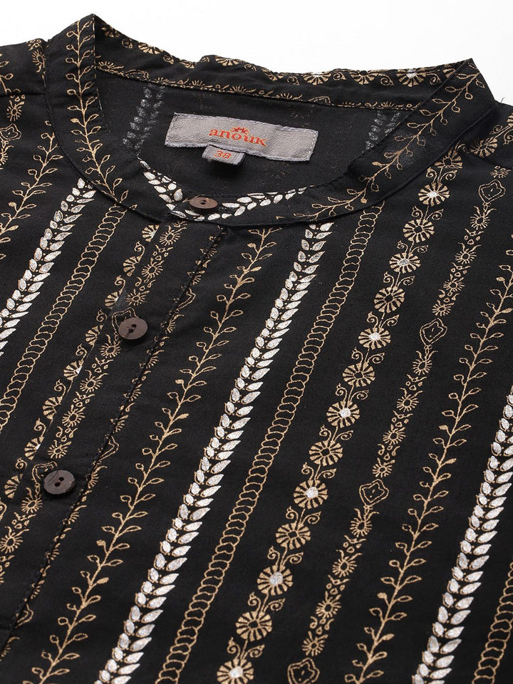 Anouk Foil Print Band Collar Kurta