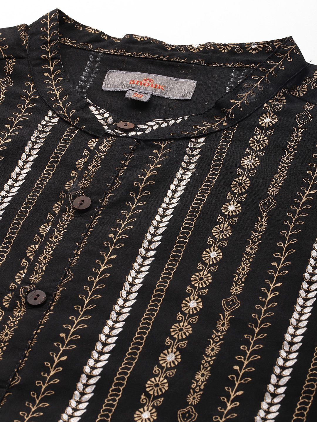 Anouk Foil Print Band Collar Kurta