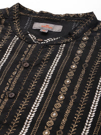 Anouk Foil Print Band Collar Kurta