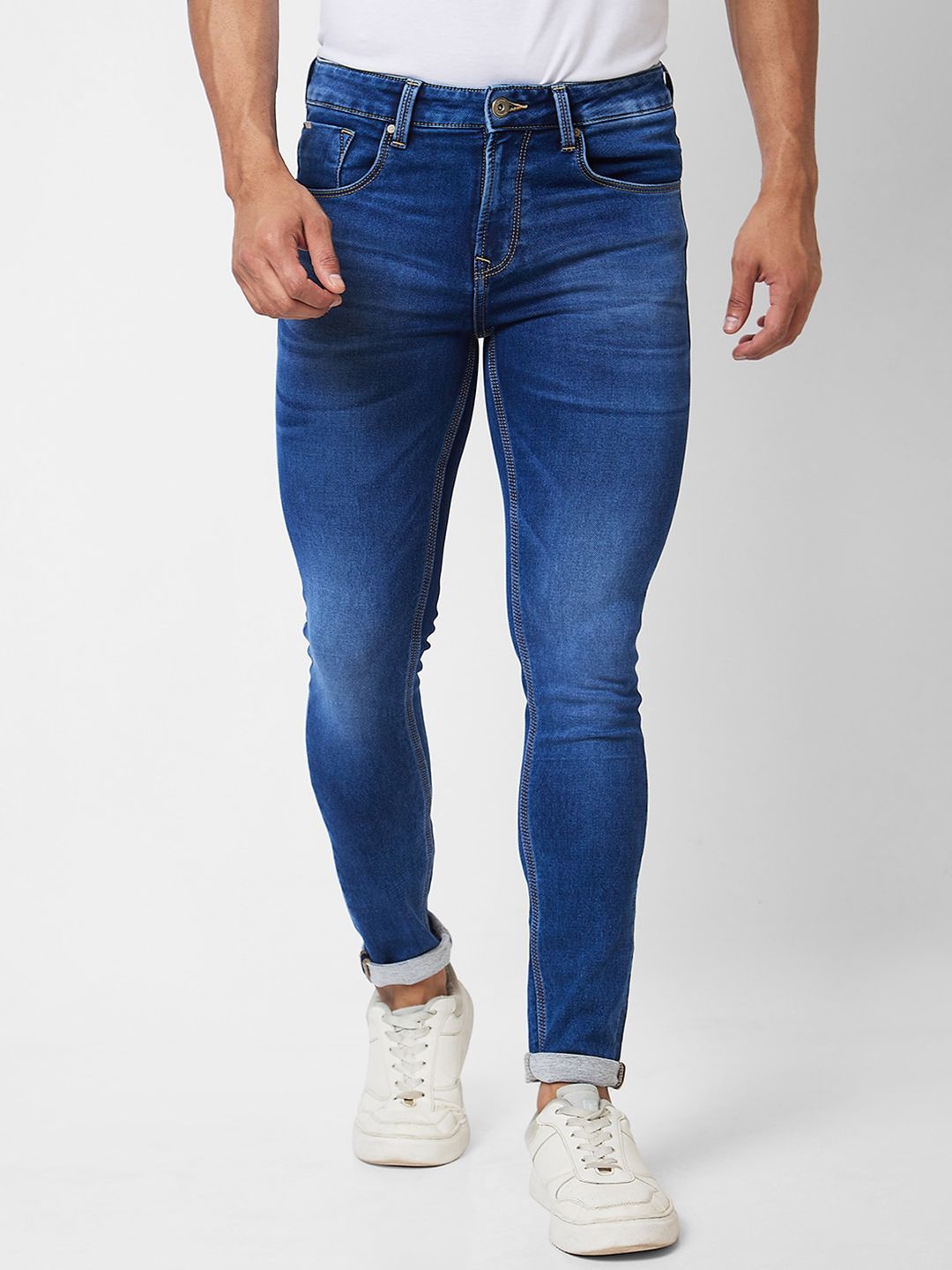 SPYKAR Men Slim Fit Low-Rise Heavy Fade Clean Look Stretchable Jeans