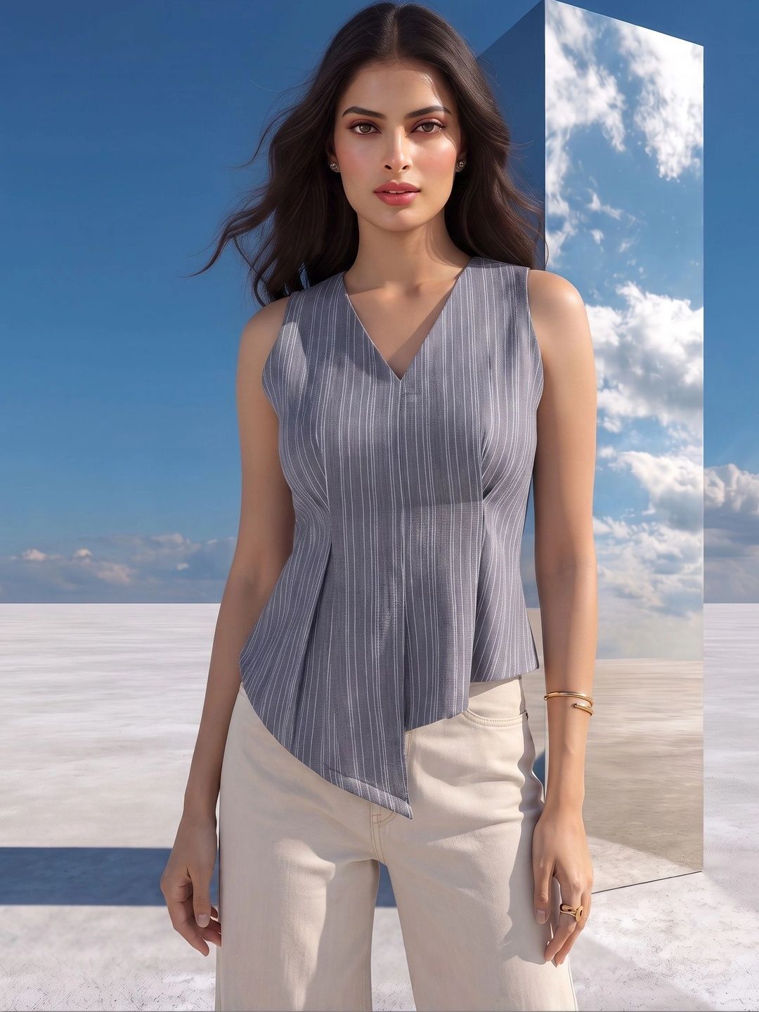 Mamicha Striped Cotton Peplum Top