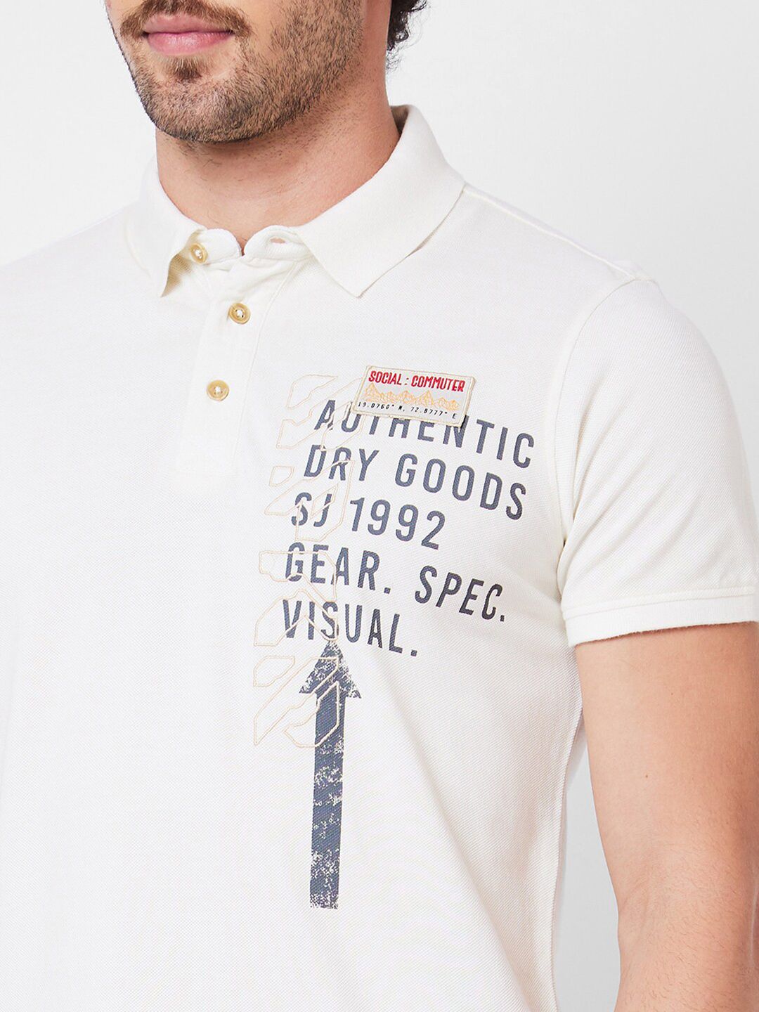 SPYKAR Typography Printed Polo Collar Cotton Slim Fit T-shirt