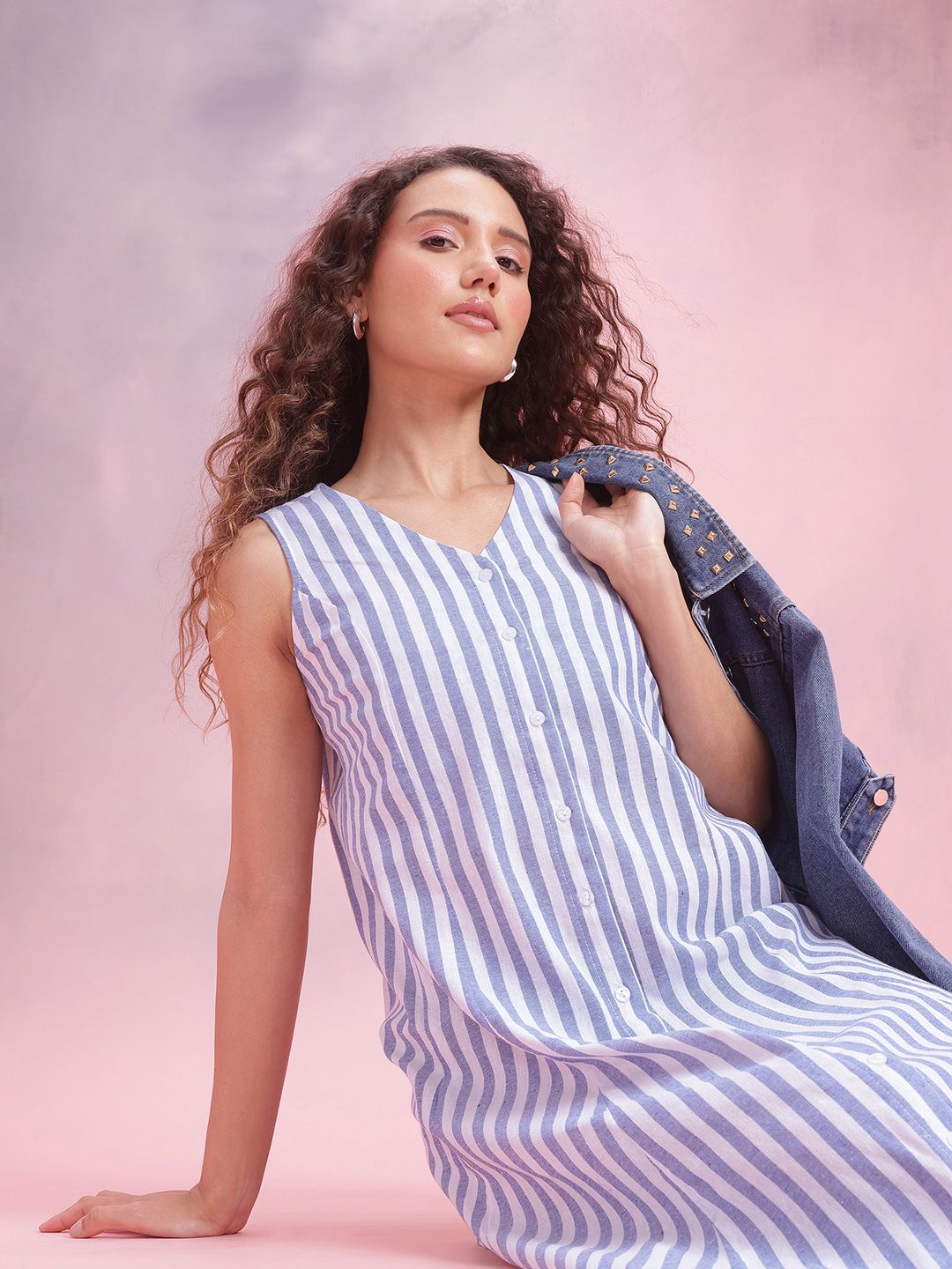 DressBerry Striped A-Line Midi Dress