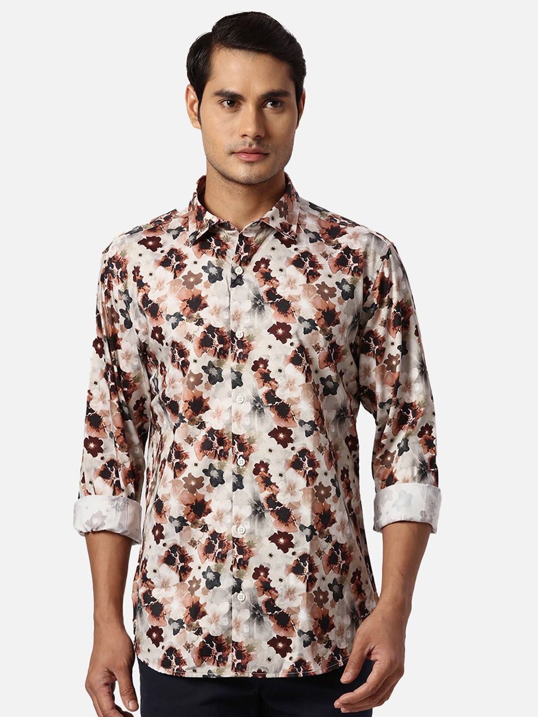 Park Avenue Floral Printed Spread Collar Slim Fit Floral Opaque Cotton Casual Shirt