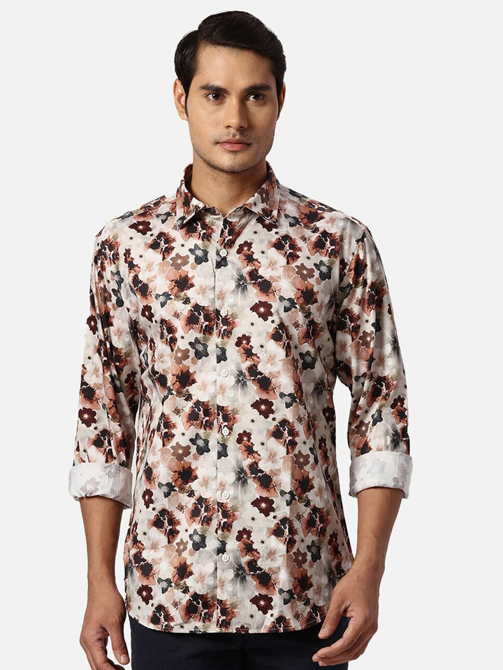 Park Avenue Floral Printed Spread Collar Slim Fit Floral Opaque Cotton Casual Shirt