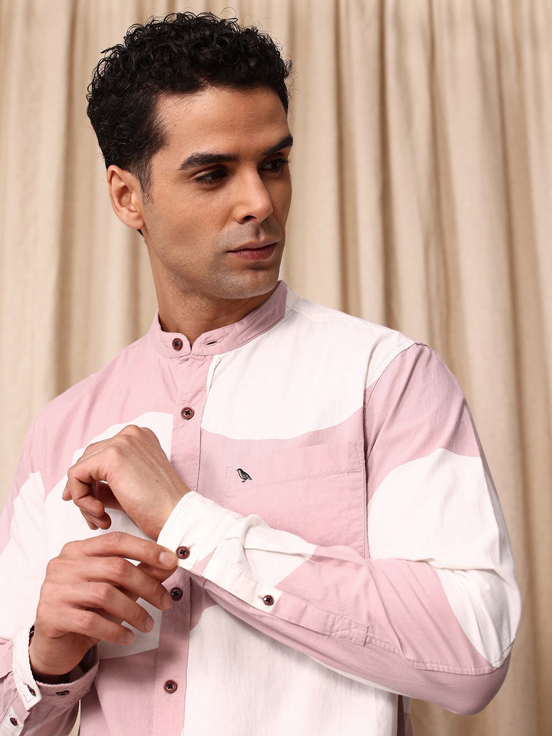 Mr Bowerbird Tailored Fit Geometric Printed Pure Cotton Casual Shirt
