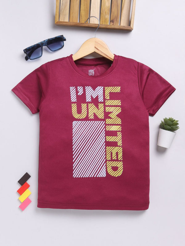 HRX by Hrithik Roshan Boys Typography Printed Rapid-Dry T-shirt