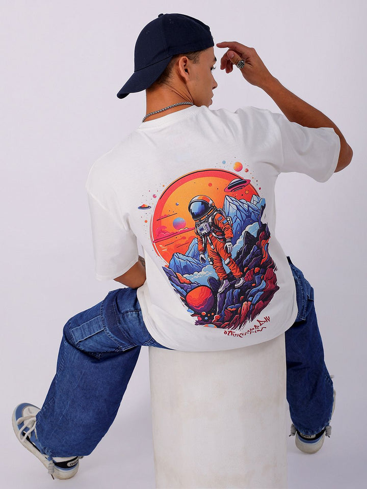 The Indian Garage Co Men Back Printed Boxy Oversized Round Neck Pure Cotton T-shirt