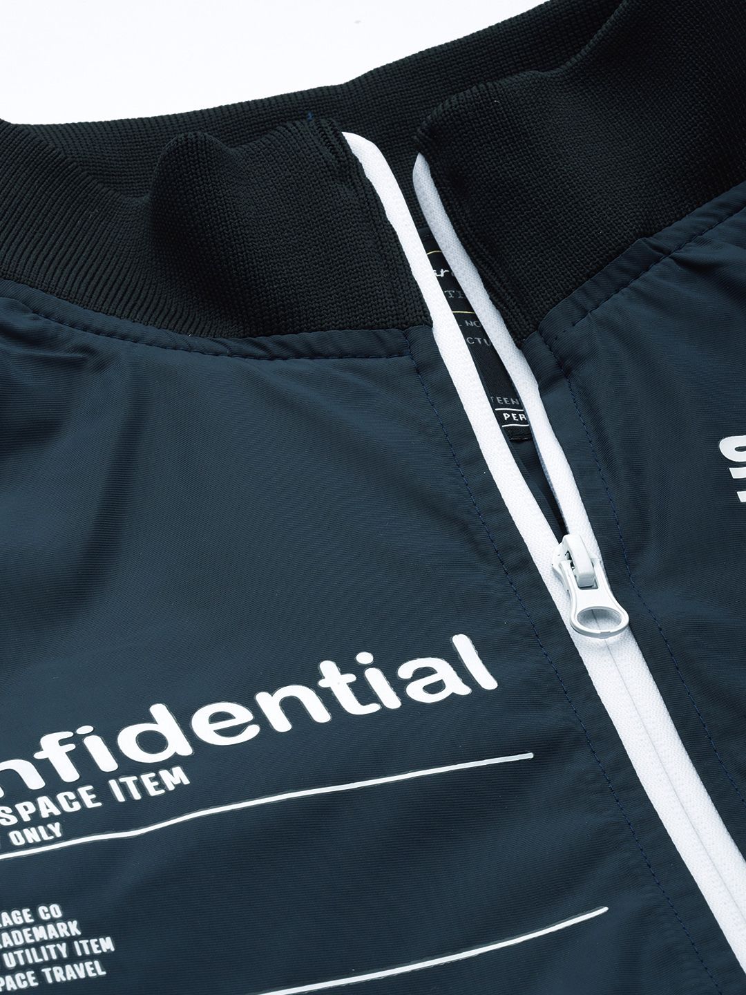 The Indian Garage Co Men Navy Blue Typography Bomber Jacket