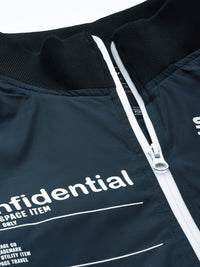 The Indian Garage Co Men Navy Blue Typography Bomber Jacket