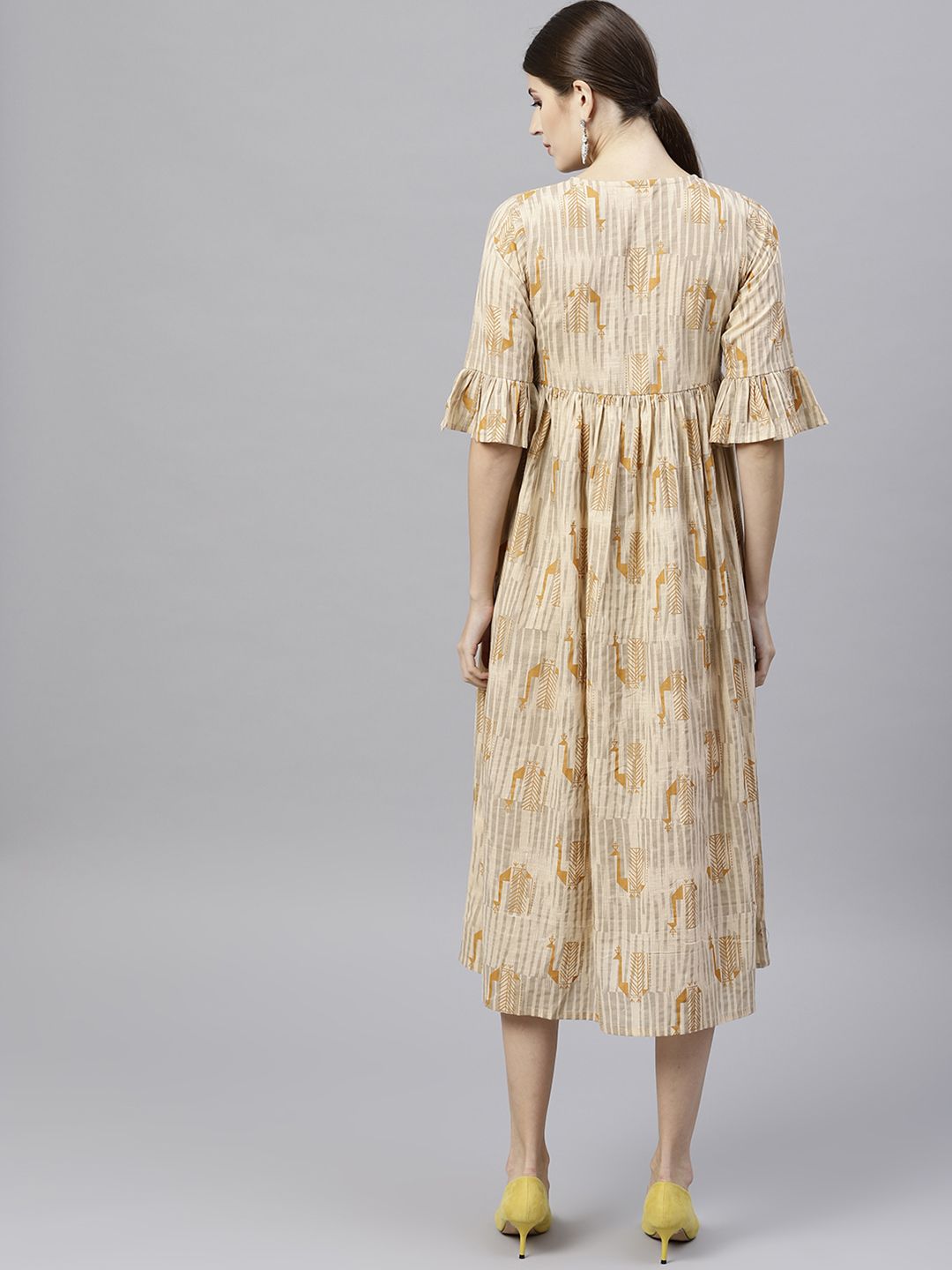 Gerua By Libas Women Beige Printed Midi Empire Dress