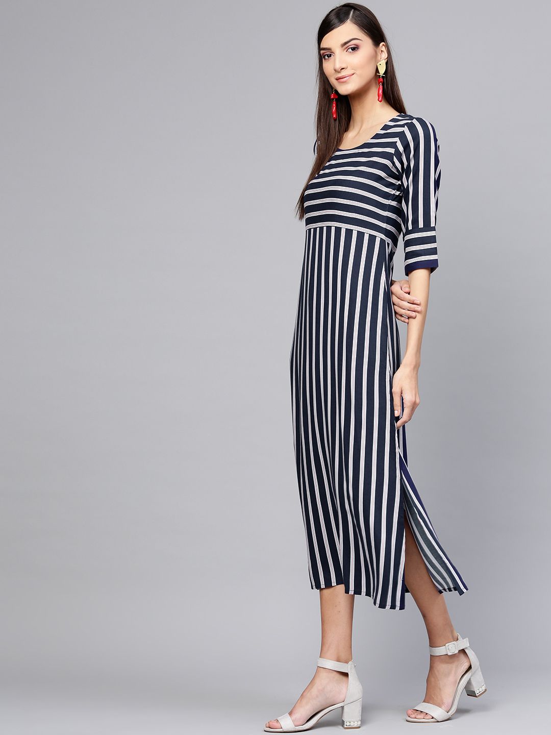 Gerua By Libas Women Navy Blue  White Striped A-Line Dress