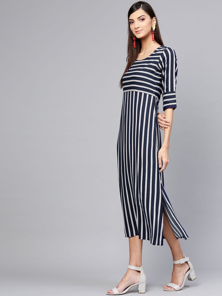 Gerua By Libas Women Navy Blue  White Striped A-Line Dress