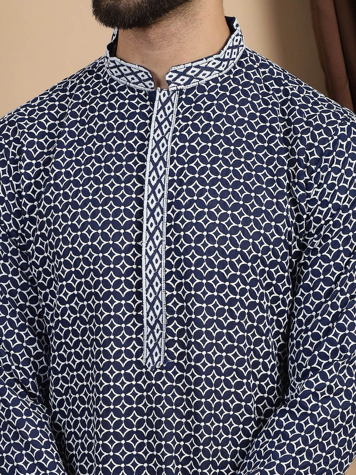 Anouk Printed Embroidered Mandarin Collar Cotton Straight Kurta