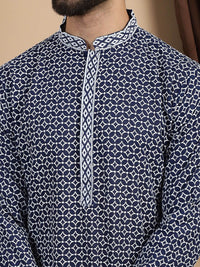 Anouk Printed Embroidered Mandarin Collar Cotton Straight Kurta