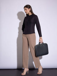 SASSAFRAS worklyf Mandarin Collar Cuffed Sleeves Pleated Shirt Style Top