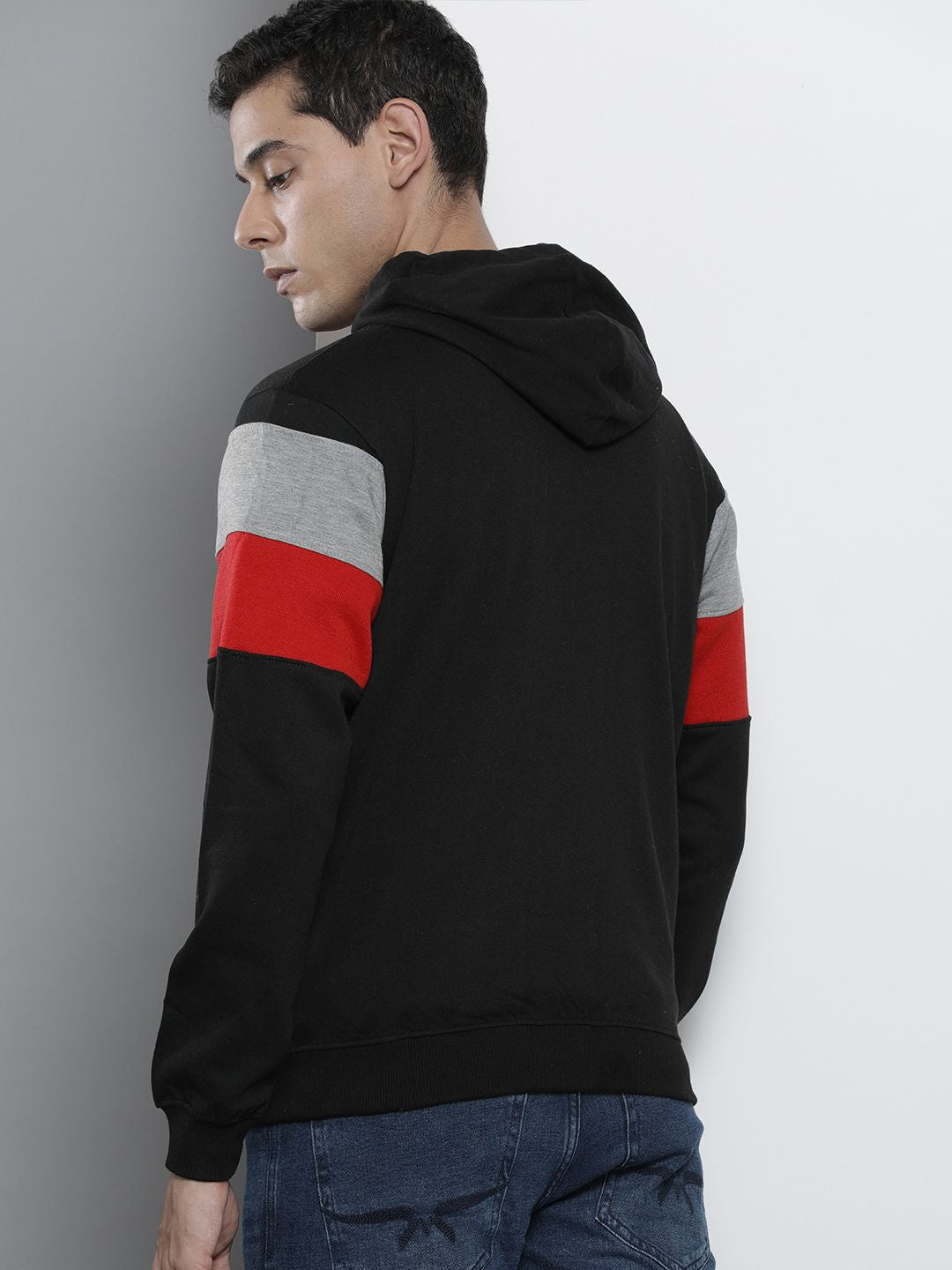 The Indian Garage Co Men Black Colourblocked Hooded Sweatshirt