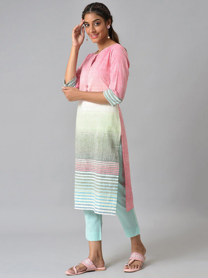 AURELIA Women Pink & Blue Colourblocked Gotta Patti Kurta