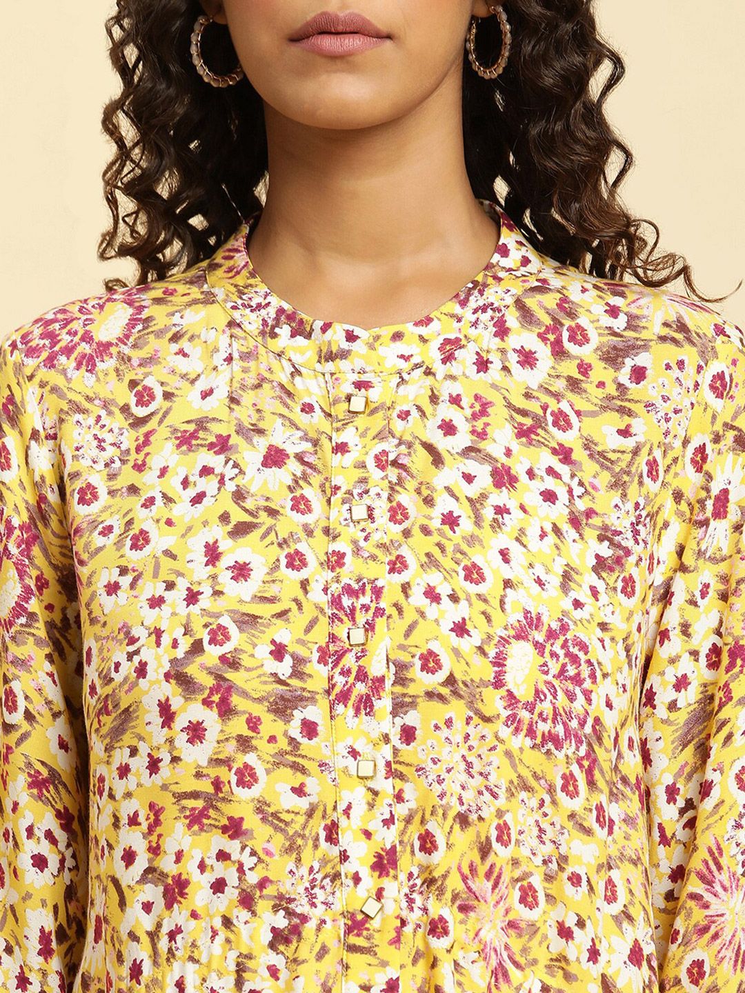 W Floral Print Puff Sleeve Maxi Dress