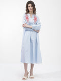 Rareism Striped Fit & Flare Cotton Midi Dress
