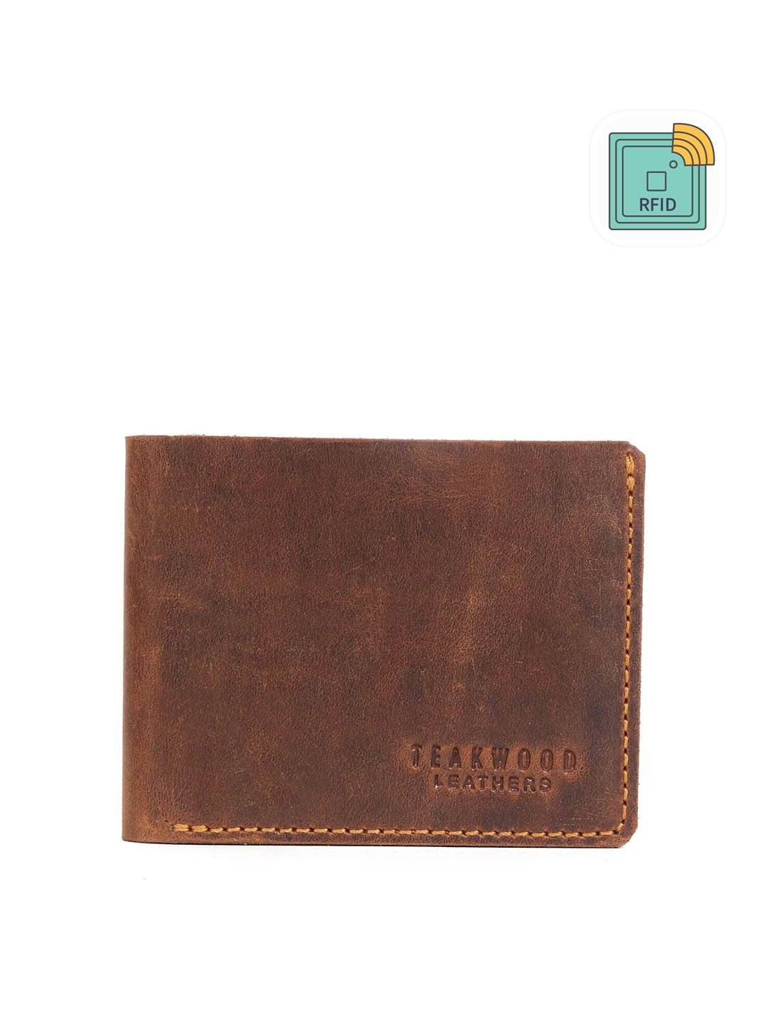 Dompet Kulit RFID Kulit Kayu Jati Lelaki Bertekstur Dua Lipat