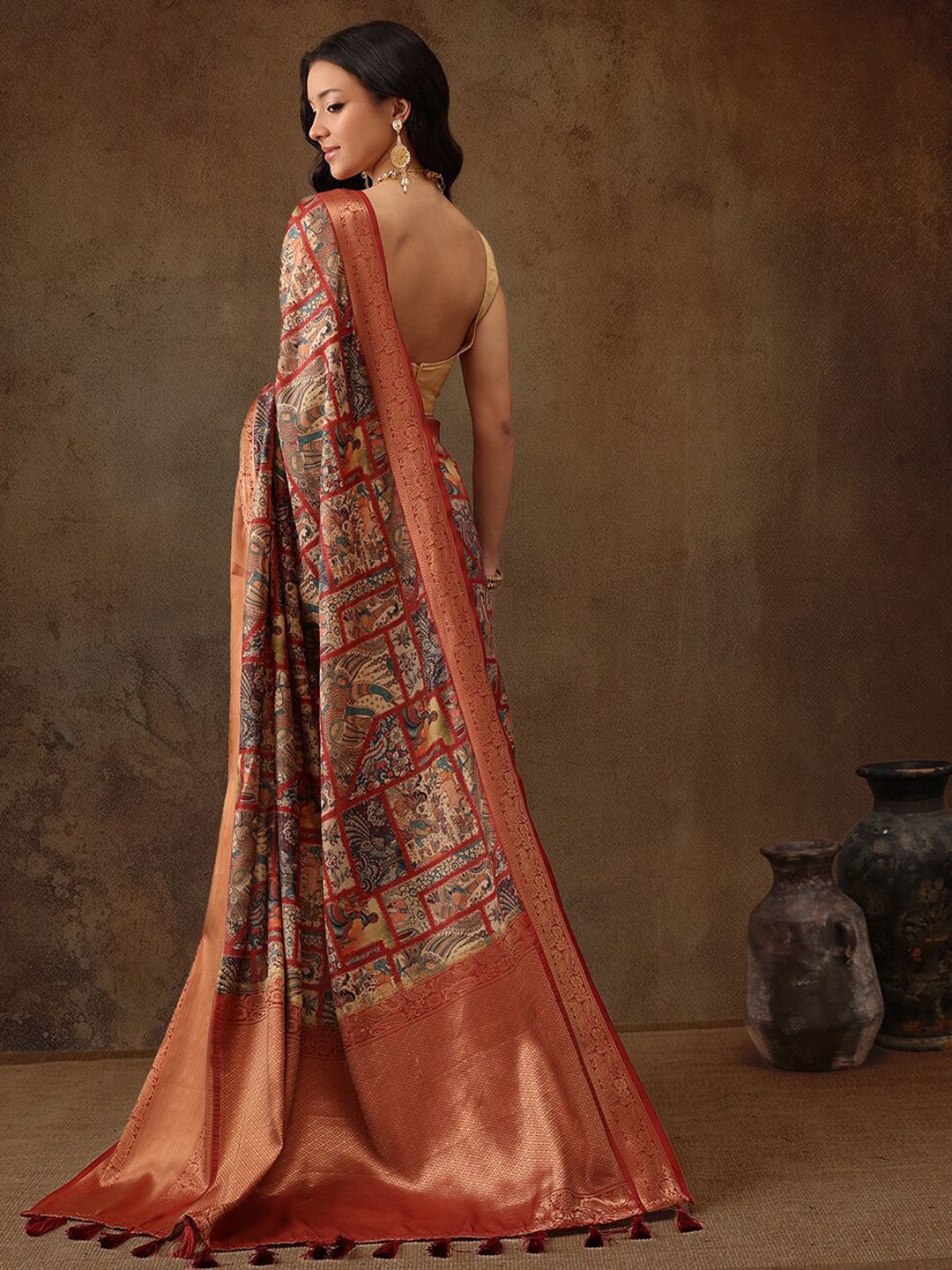 Silk Land Kanjeewaram Art Silk Zari Woven Digital Print saree