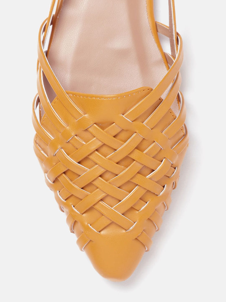 DressBerry Women Mustard Yellow Woven Design Ballerinas
