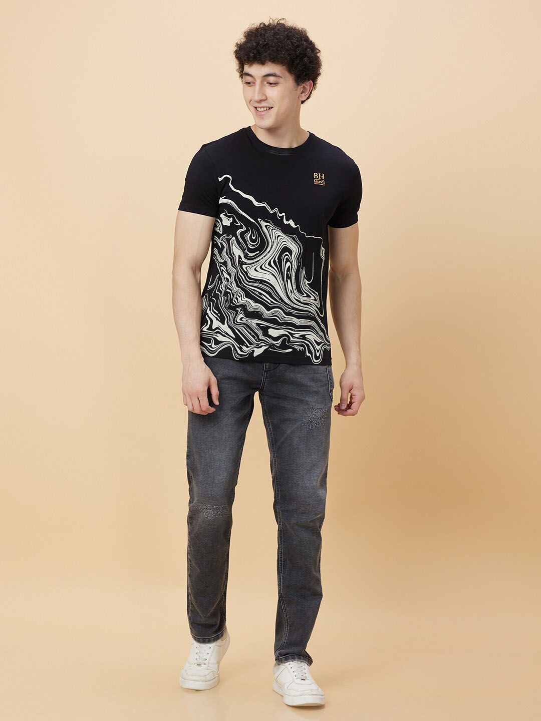 Being Human Abstract Printed Round Neck Casual T-shirt