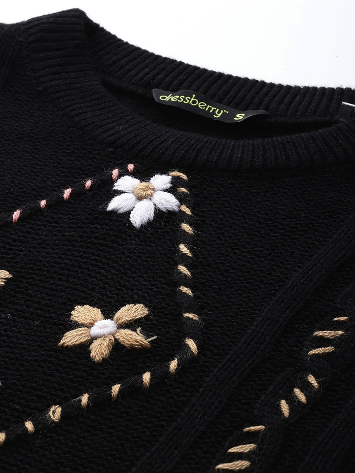DressBerry Acrylic Floral Self Design Pullover