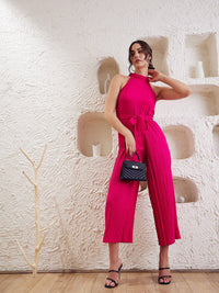 Berrylush Pink Halter Neck Pleated Culotte Jumpsuit