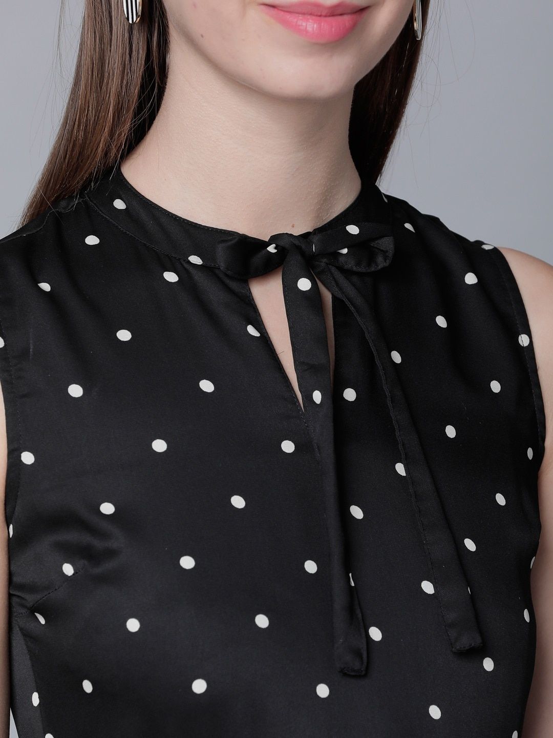 Tokyo Talkies Women Black Polka Dot Print Fit and Flare Dress
