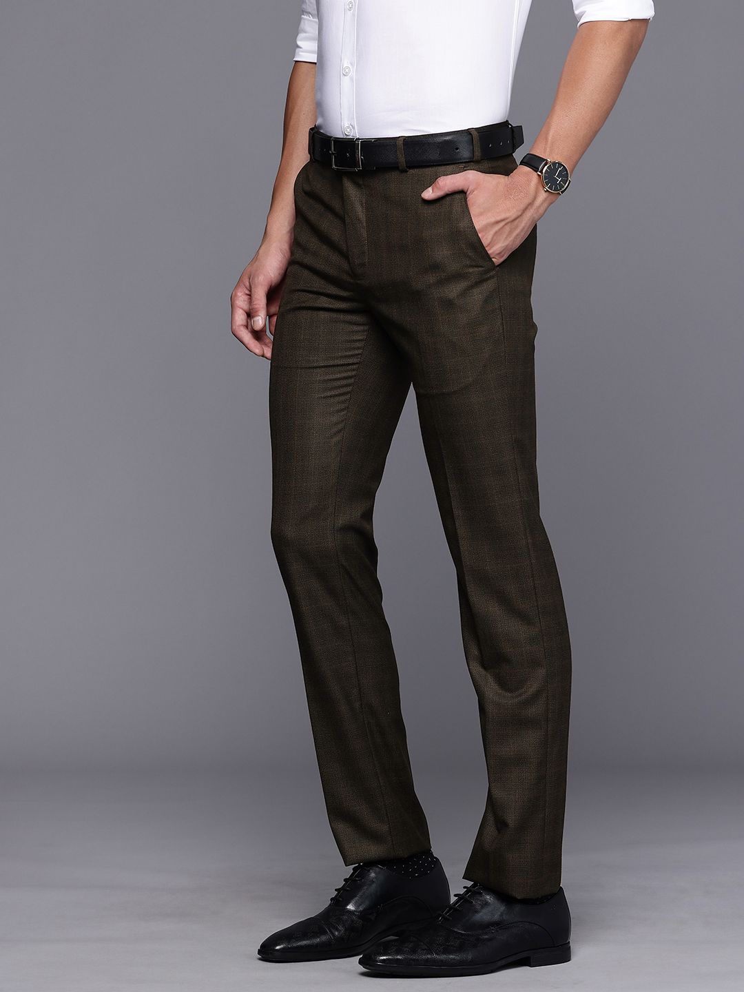 Raymond Men Checked Slim Fit Formal Trousers