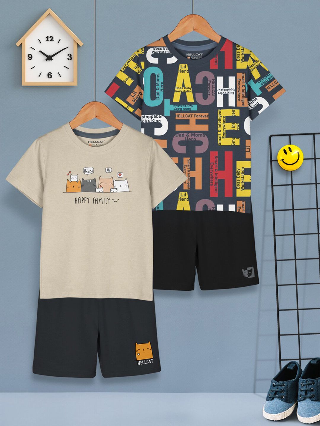HELLCAT Boys Pack Of 2 Printed T-shirt with Shorts
