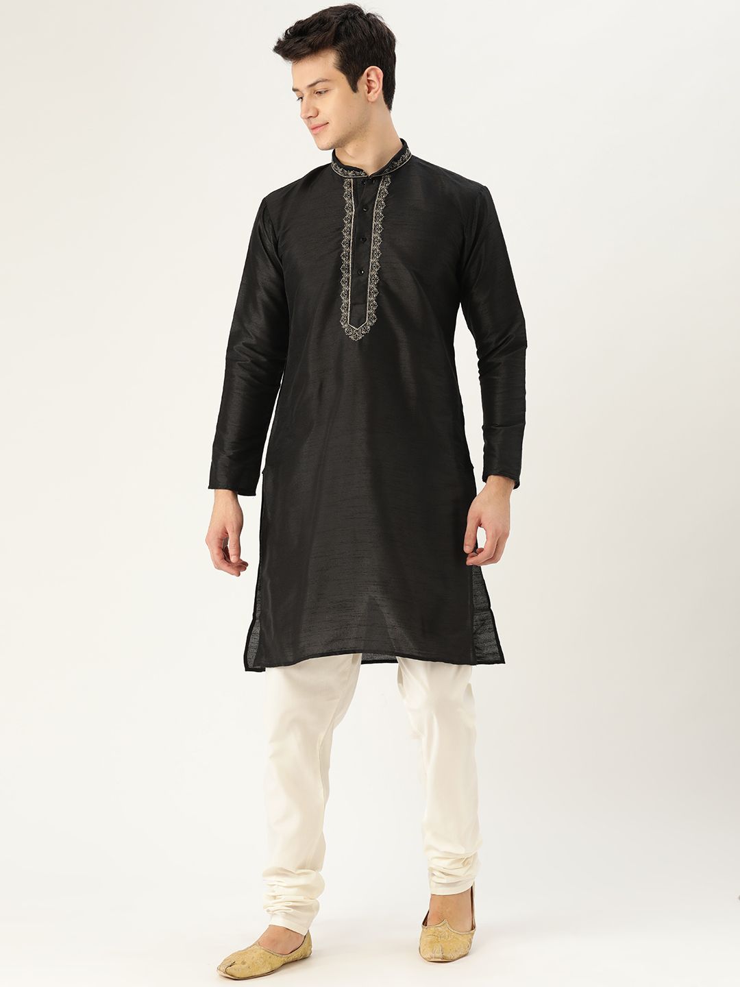 SOJANYA Lelaki Hitam Solid Kurta Lurus