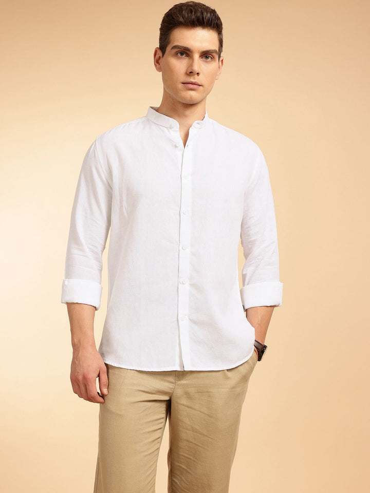 Sambungan Perancis Slim Fit Mandarin Linen Shirt