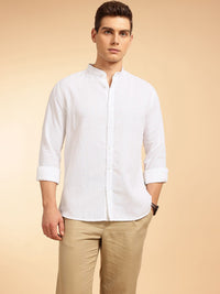 Sambungan Perancis Slim Fit Mandarin Linen Shirt