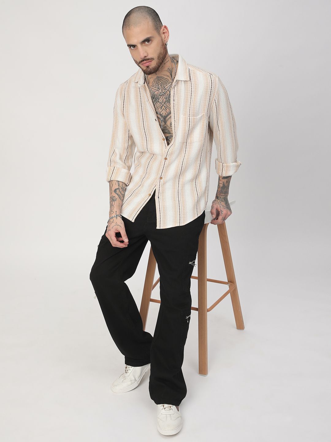 VASTRADO Men Classic Slim Fit Multi Stripes Pure Cotton Striped Casual Shirt