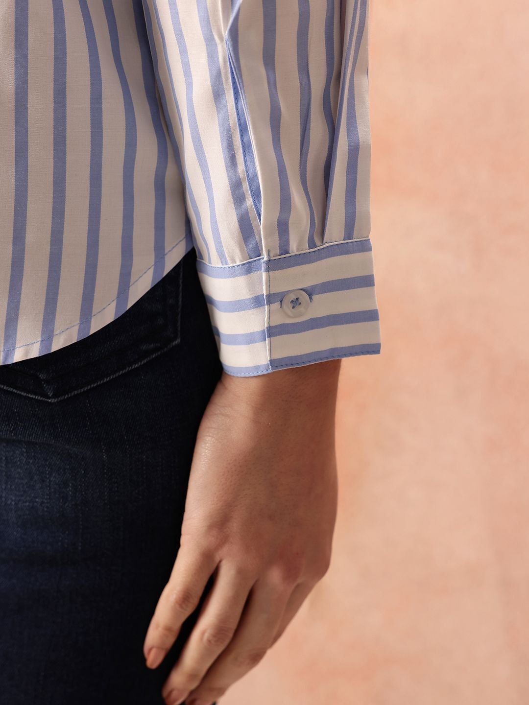 all about you Studded Striped Pocket Detail Casual Shirt