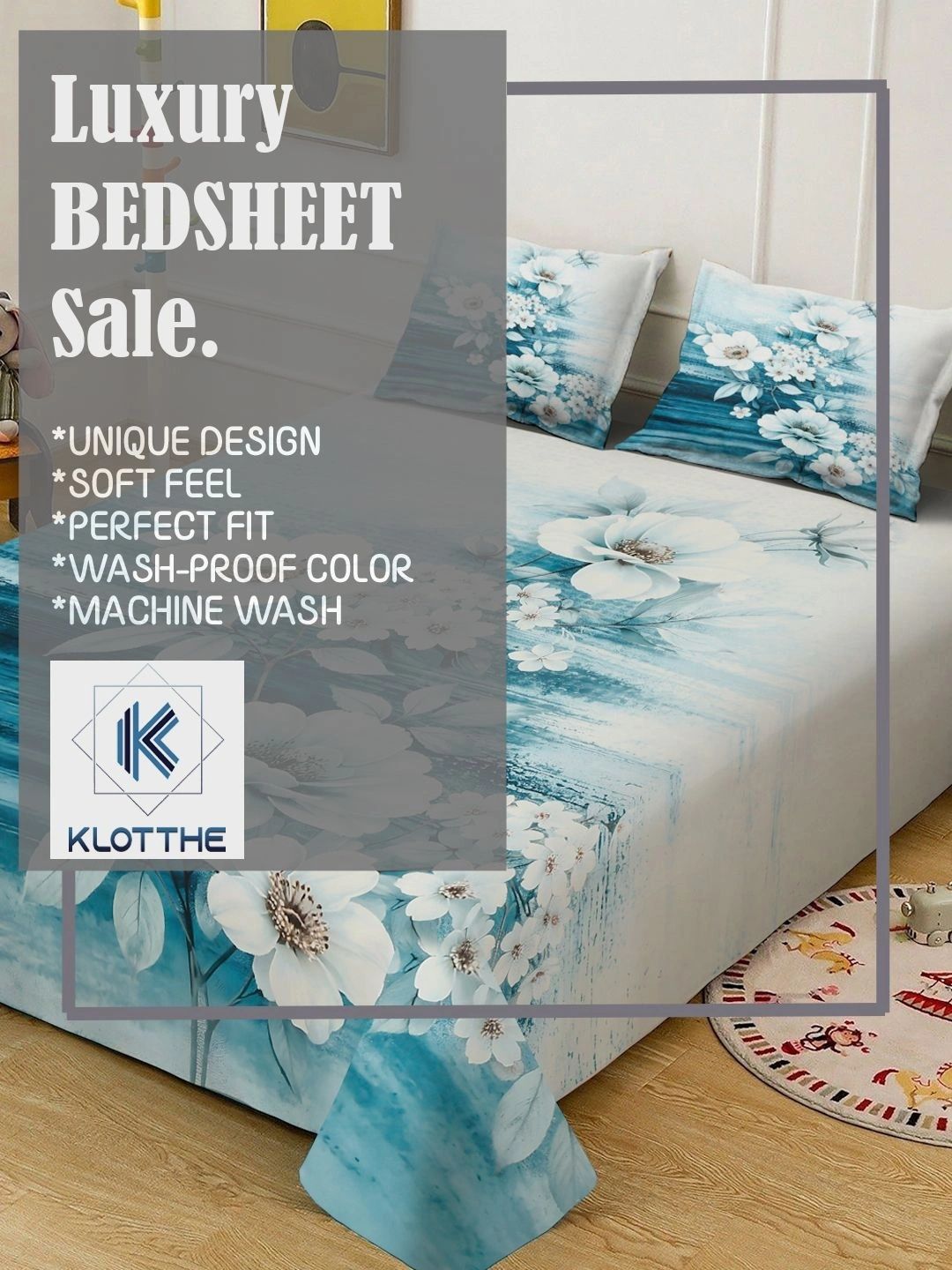 Moda Rapido X KLOTTHE Blue & White Floral 400 TC King Bedsheet with 2 Pillow Covers