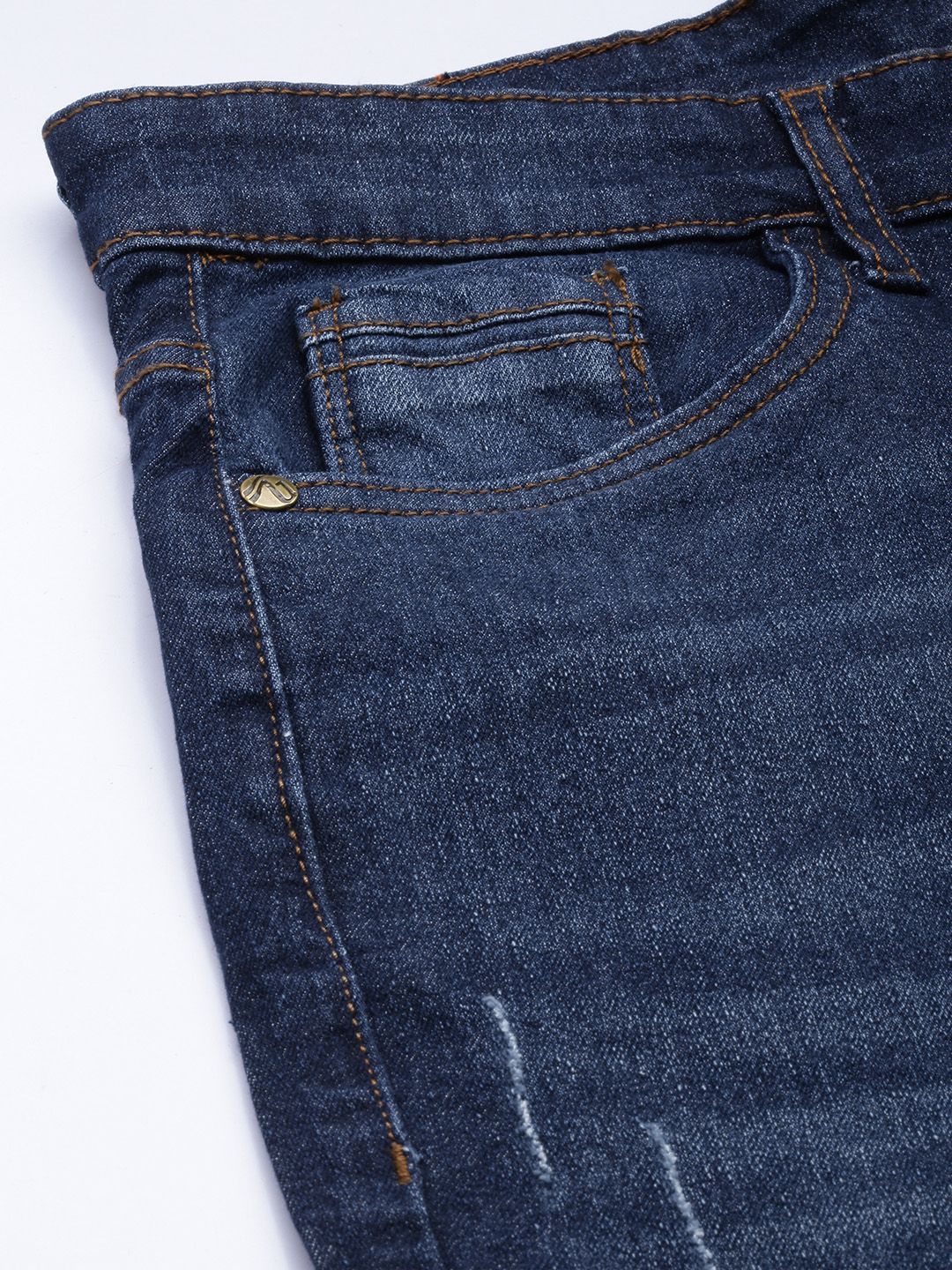 The Indian Garage Co Men Navy Blue Slim Fit Mildly Distressed Light Fade Stretchable Jeans