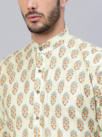 SOJANYA Men Lime Green Printed Straight Kurta