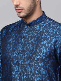 SOJANYA Lelaki Biru & Hitam Rekaan Tenun Kurta Lurus
