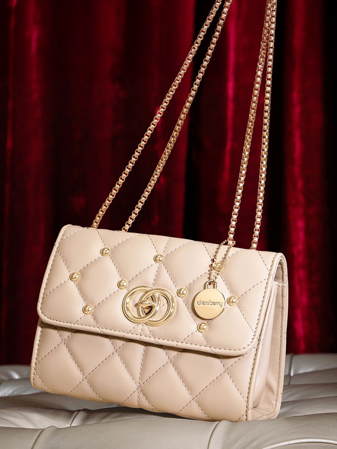 DressBerry Quilted Shoulder Bag with Studded Detail