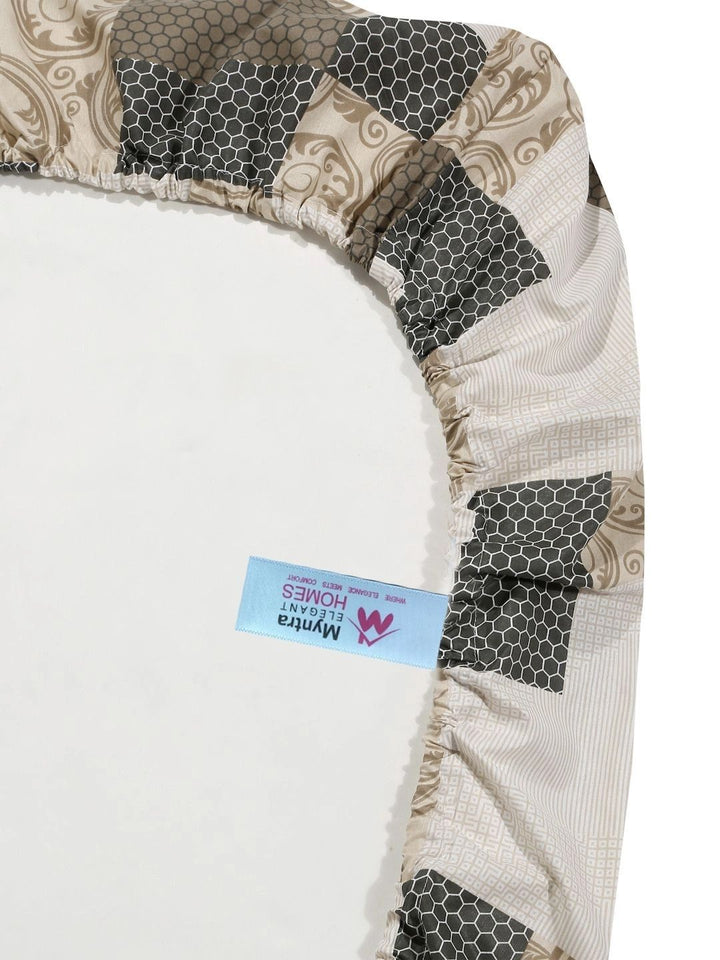 Myntra Elegant Homes Beige & White Geometric 400 TC Cadar Tempat Tidur Single dengan 1 Sarung Bantal