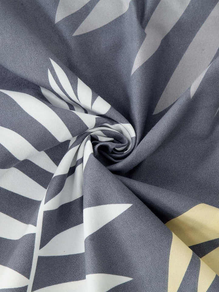 KLOTTHE Grey Leaf Polycotton 300 TC King Fine 2 Bedsheet with 4 Pillow Covers-98 x 85 inches