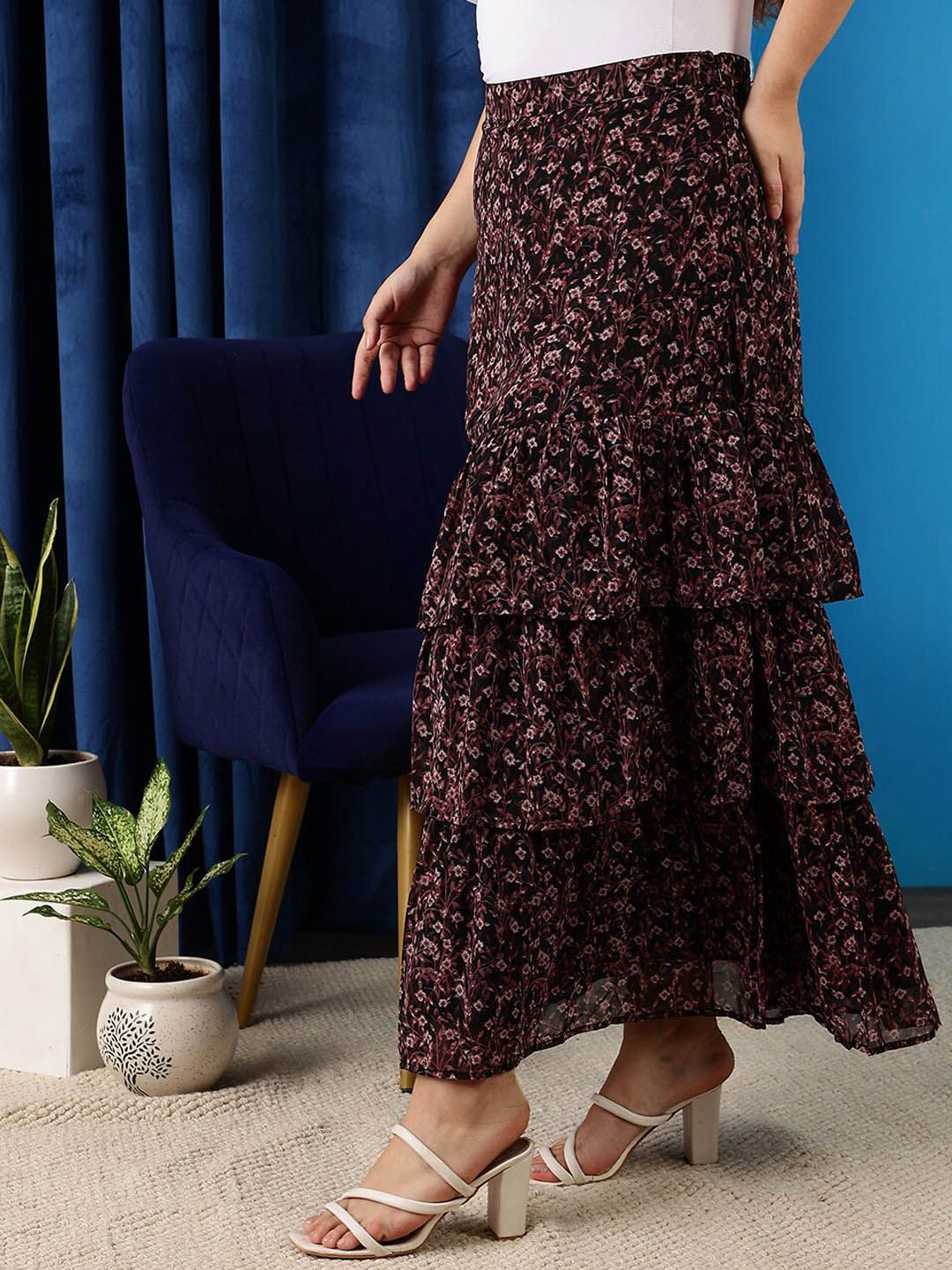 CURVY STREET Floral Printed A-line Maxi Skirt