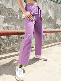 STREET 9 Women Lavender Relaxed Loose Fit High-Rise Trousers
