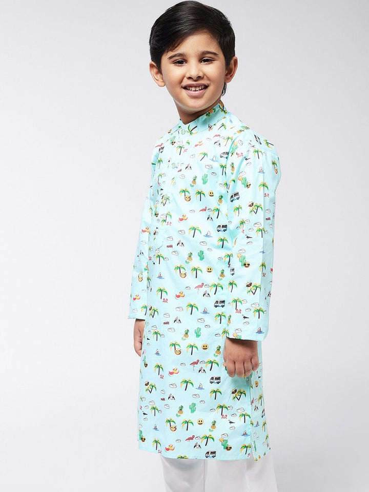 SOJANYA Boys Sea Green Floral Printed Kurta