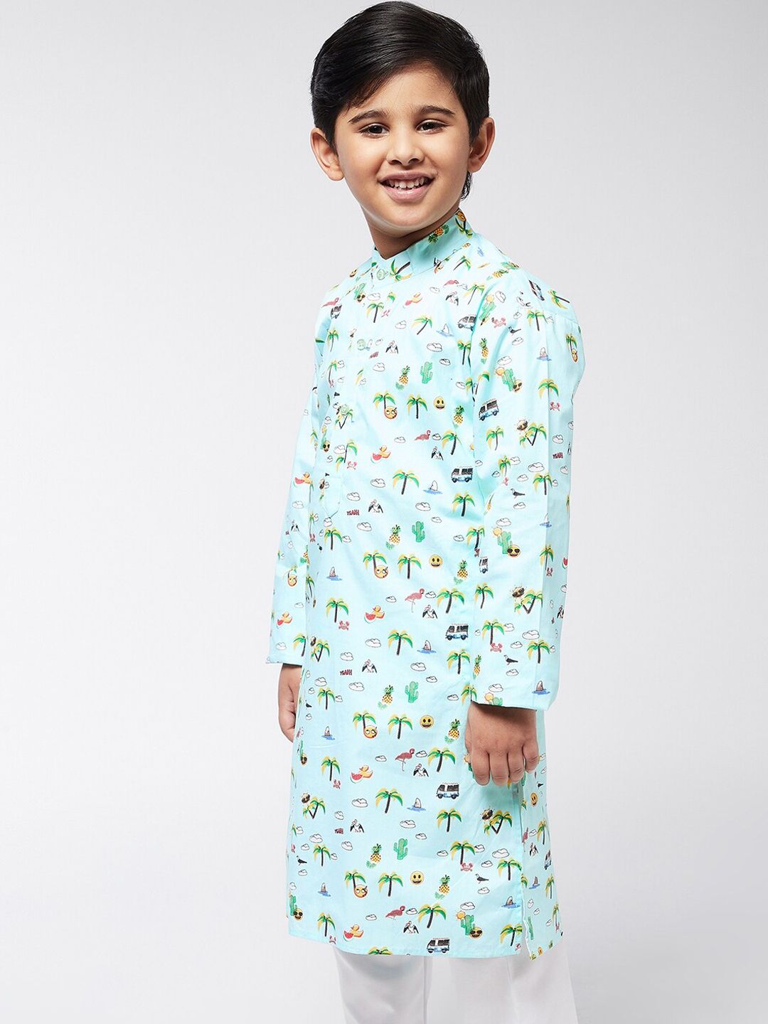 SOJANYA Boys Sea Green Floral Printed Kurta