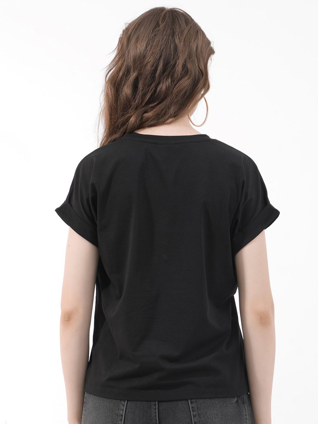 RAREISM Women Printed V-Neck Extended Sleeves Pockets T-shirt